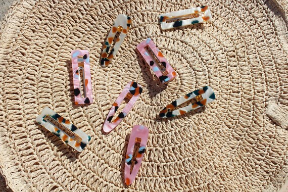 Hair Clips Cream Green Orange Pink Blue Terrazzo Tortoise Etsy