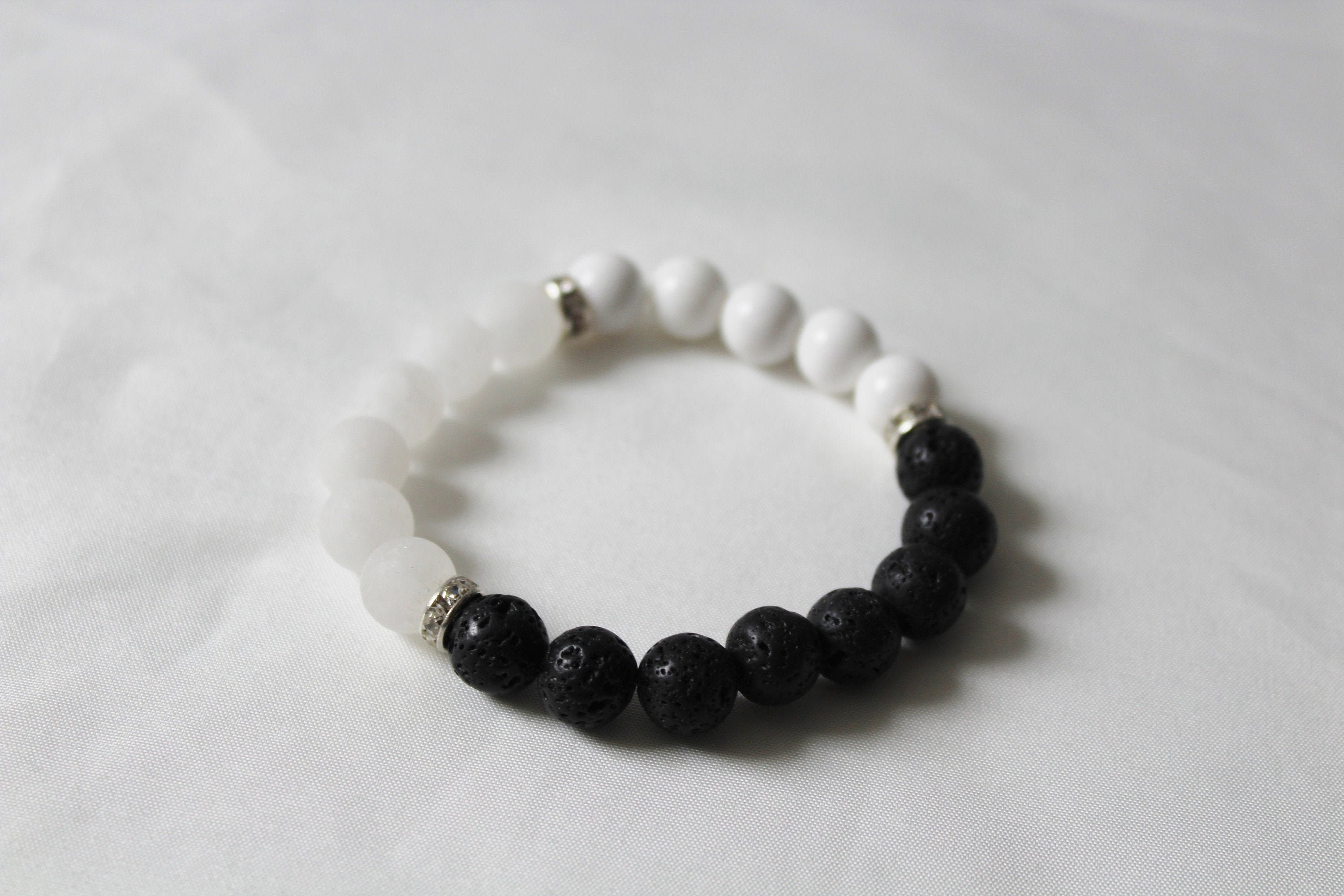 Black Lava Bracelet w White _ Black _BELIEVE_ Square Letter Beads – JWondr