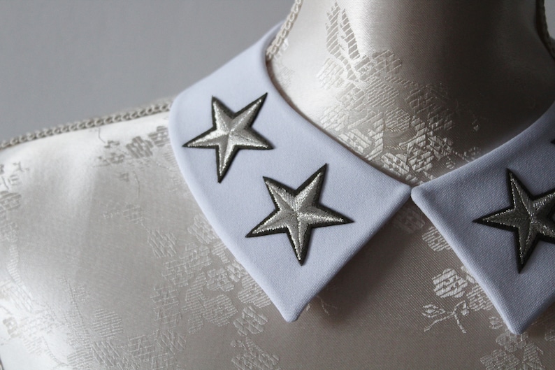 White collar necklace with embroidery patches silver stars detachable peter pan collar removeable accessories for women pointy modern