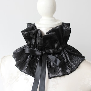 Collar negro con cuello alto plisado desmontable, accesorio extraíble para mujer, estilo clásico, estilo victoriano minimalista, de Peter Pan