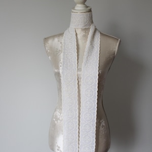 Long lace skinny scarf white cream ecru narrow scarf detachable removable accessories for women choker neck tie bow classic thin scarf belt
