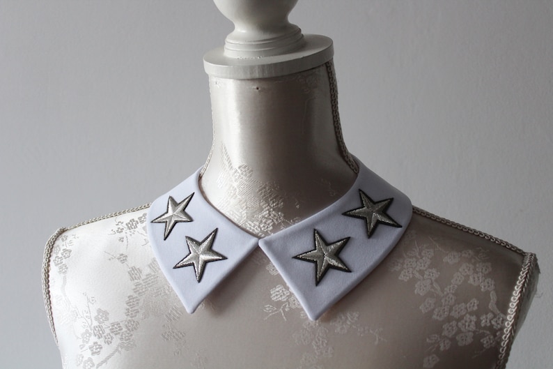 White collar necklace with embroidery patches silver stars detachable peter pan collar removeable accessories for women pointy modern