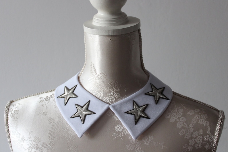 White collar necklace with embroidery patches silver stars detachable peter pan collar removeable accessories for women pointy modern
