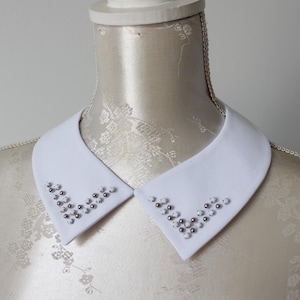 Embelished collar necklace white with white beads silver rhinestones beads detachable accessories women removeable peter pan collar elegant