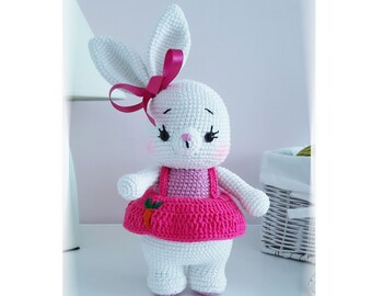 BUNNY Crochet, white rabbit, bow bunny, knitted bunny girl, bunny doll