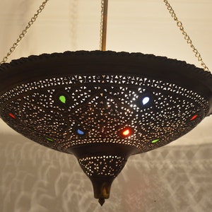 Moroccan Bronze Chandelier: Rustic Ceiling Light Fixture for Kitchen, Living Room & Entryway