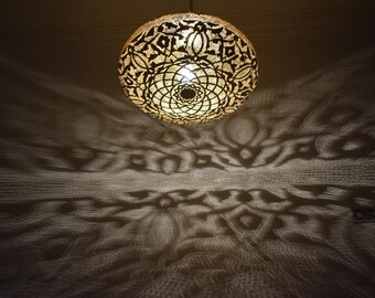 Moroccan Brass Pendant Lamp: Hand-Pierced Dome, Maximalist Style