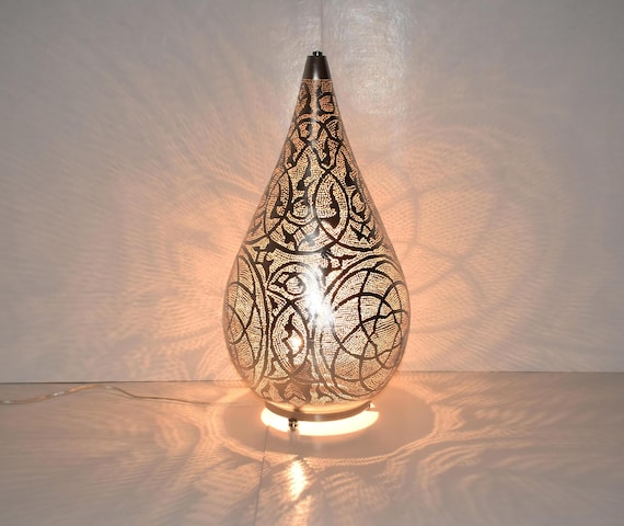 Moroccan Table Lamp: Brass Gourd Lantern - Handcrafted Eclectic Lighting