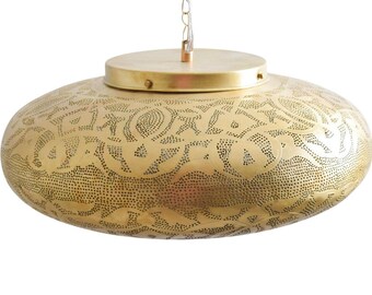 Moroccan Pendant Light: Brass Hand-Pierced - Eclectic Ceiling Lamp