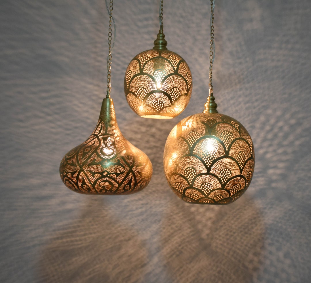 Kitchen Island Lamps-kitchen Lights-brass Lighting Cluster-set of 3 Moroccan Lamps-customizable ...