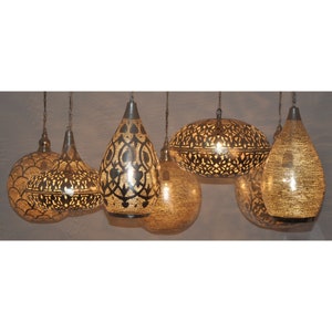 Set of 7 Moroccan lamps-Pendant lamps-hanging lamps-Handcrafted brass lighting cluster-CUSTOMIZABLE ORDER