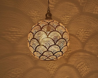 Moroccan Pendant Lamp: Brass Hand-Pierced Design - Eclectic Style