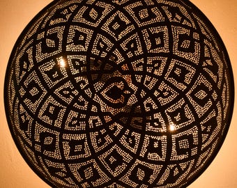 Flush Mount Ceiling Light: Moroccan Brass Design (Handcrafted, 18")