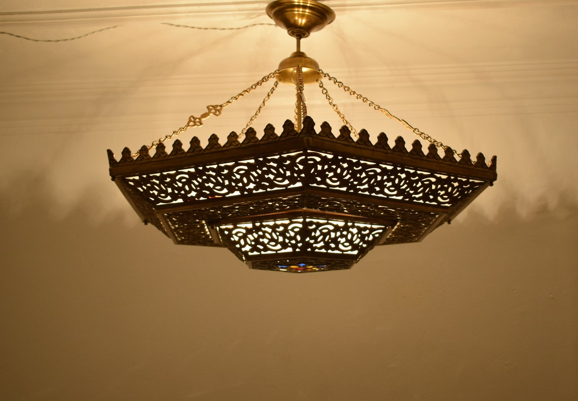 35 Brass Moroccan Hanging Chandelier Lightingbronze Etsy