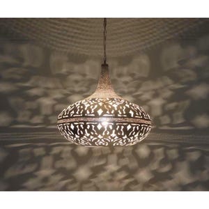 Moroccan Pendant Light - Brass Hanging Lantern Lighting, Traditional Ceiling Light, Boho Style Fixture
