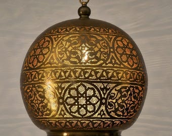 Moroccan Pendant Lamp: Brass Lantern Style, Hand-Pierced Arabic Lights