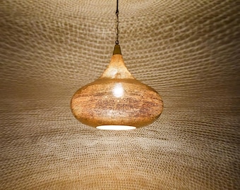 Moroccan Brass Pendant Light, Hand-Pierced Maximalist Design (2ft Chain Included)