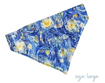Abstract Blue and Yellow Swirls Starry Night Slip On Dog Bandana by Cheffy and Co