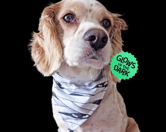 Glow In The Dark Mummy Eyes Slip On Dog Bandana by Cheffy and Co