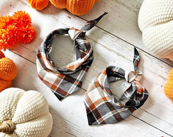Fall Ivory , Black & Rust Tricolor Plaid Brushed Cotton Flannel Tie On Bandana by Cheffy and Co