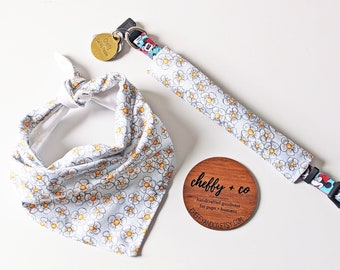 Daisy Matching Dog Collar Cover + Tie On Bandana Set  | Puppy Gift | Cheffy and Co | Spring | Summer | Scarf | Garden | Flower | Floral