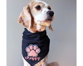 That's My Paw Custom Vinyl Name and Patch Tie On Dog Bandana by Cheffy and Co