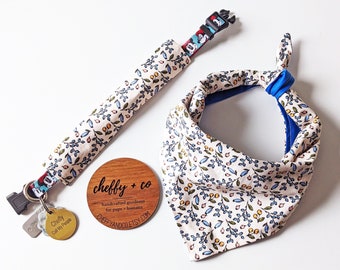 Berries Matching Dog Collar Cover + Tie On Bandana Set  | Puppy Gift | Cheffy and Co | Spring | Summer | Scarf | Vine | Rustic | Berry | Fun