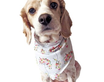 Cherie Tree Slip On Dog Bandana | Cheffy and Co | Puppy Gift | Scarf | Spring | Boho | Bird | Garden | Flower | Nature | Forest | Floral