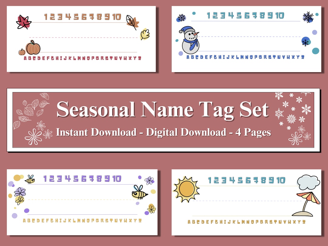Seasonal Name Tags Set - Instant Download - Season Printable - Summer ...