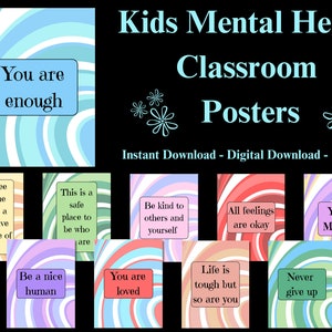 Affiches de classe sur la santé mentale des enfants - Santé mentale des enfants - Affirmations positives - Environnements positifs de la classe - Décoration de la salle de classe