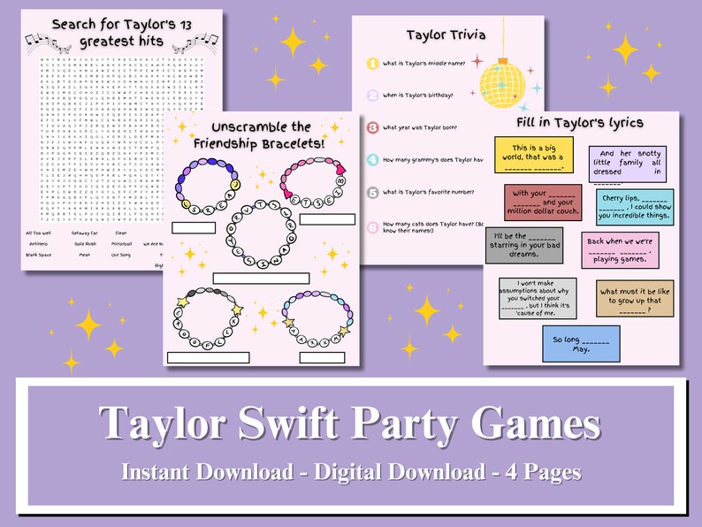 Taylor Swift Party Games Instant Download Taylor Swift Eras Tour taylor-swift-party-games-instant-download-taylor-swift-eras-tour