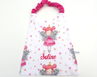 Elasticated child napkin with cotton name with fairies for the canteen in kindergarten
