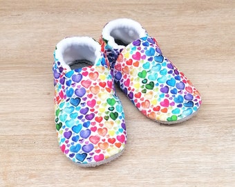 Baby slippers with non-slip leather sole and cotton upper with koalas or pandas