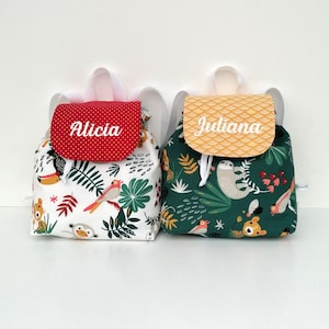 Sac à dos enfant maternelle idéal pour le doudou et le goûter personnalisable au prénom de l'enfant motif animaux