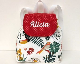 Mochila infantil de guardería ideal para peluches y snacks, personalizable con el nombre del niño, estampado de animales