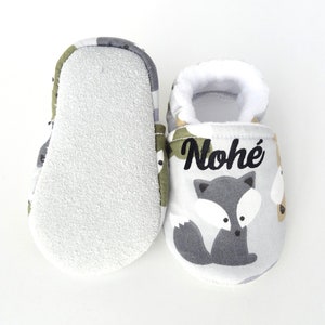 Chaussons bébé semelle cuir antidérapante et dessus coton avec panda ou renard personnalisables image 7