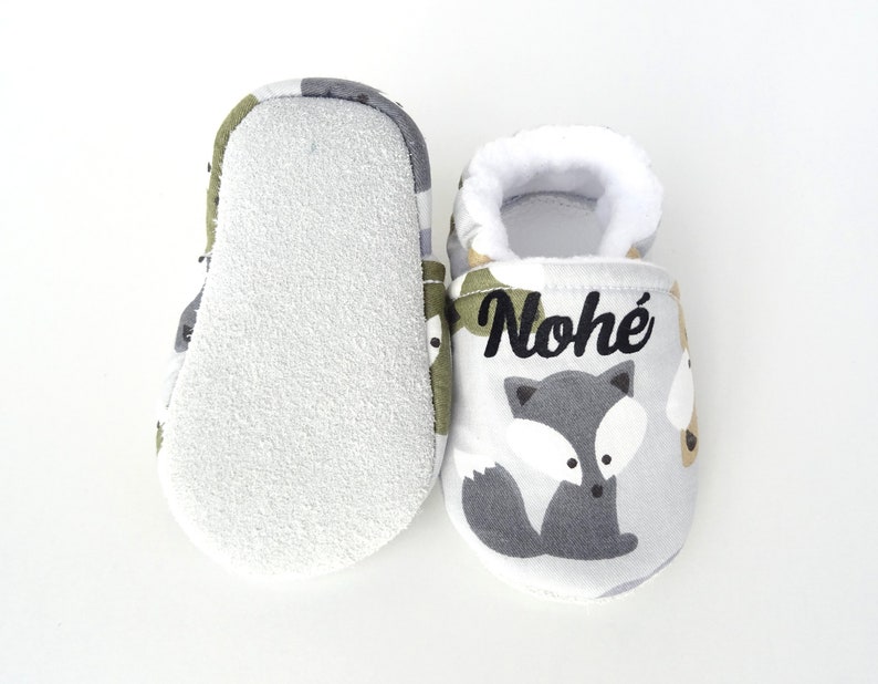 Chaussons bébé semelle cuir antidérapante et dessus coton avec panda ou renard personnalisables image 7