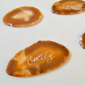 Terra Cotta Agate Place Cards | 2.5-3 inches long | Handwritten Calligraphy