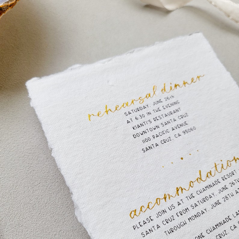 Gold spot-calligraphy details card on handmade cotton paper