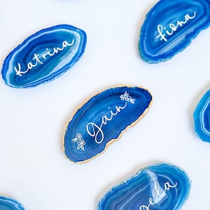 Blue Agate Place Cards | 2.5-3 inches long | Handwritten Calligraphy