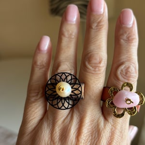 Chunky Leather Band Ring: Semiprecious Stone Boho Ring