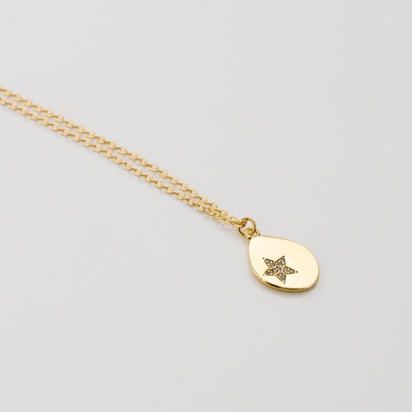 Tear Drop Star Necklace, Gold Minimalist Necklace, Gold Disc Necklace, Zc Celestial Necklace, Delicate Chain Necklace, Egst Necklace, Xmas