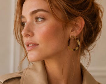 Blonde Brown Tortoise Shell Earrings, Animal Print Acrylic Hoops