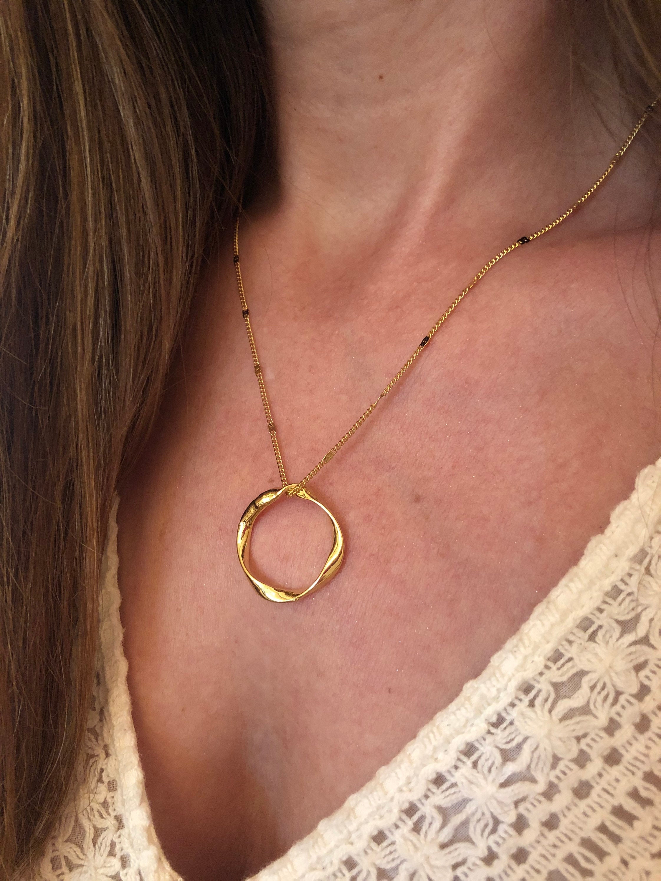 Twisted Circle Necklace Gold Ring Infinity Pendant Necklace Etsy