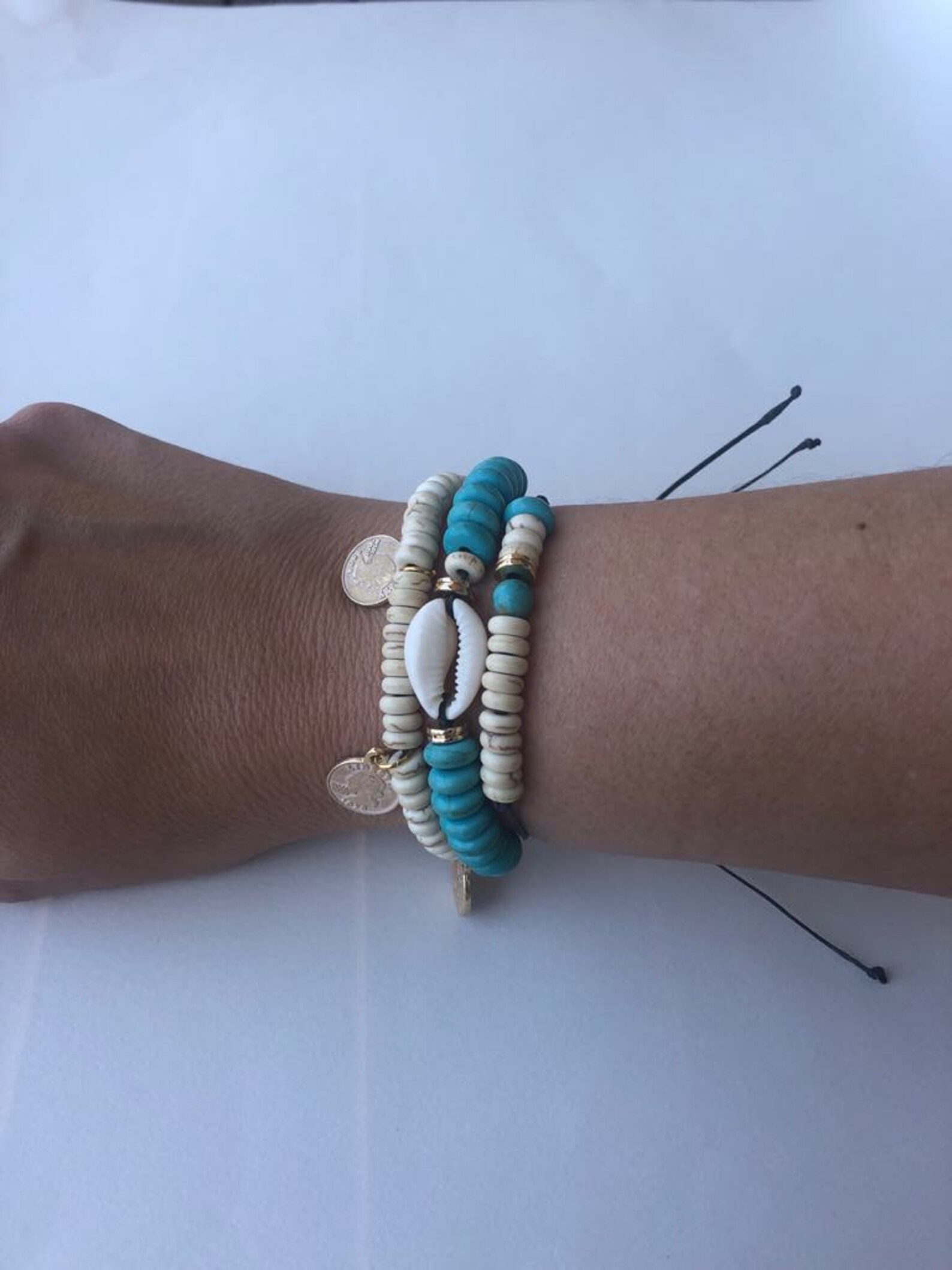 Boho Bracelet Set Cowrie Turquoise Bracelet Beaded Shell - Etsy