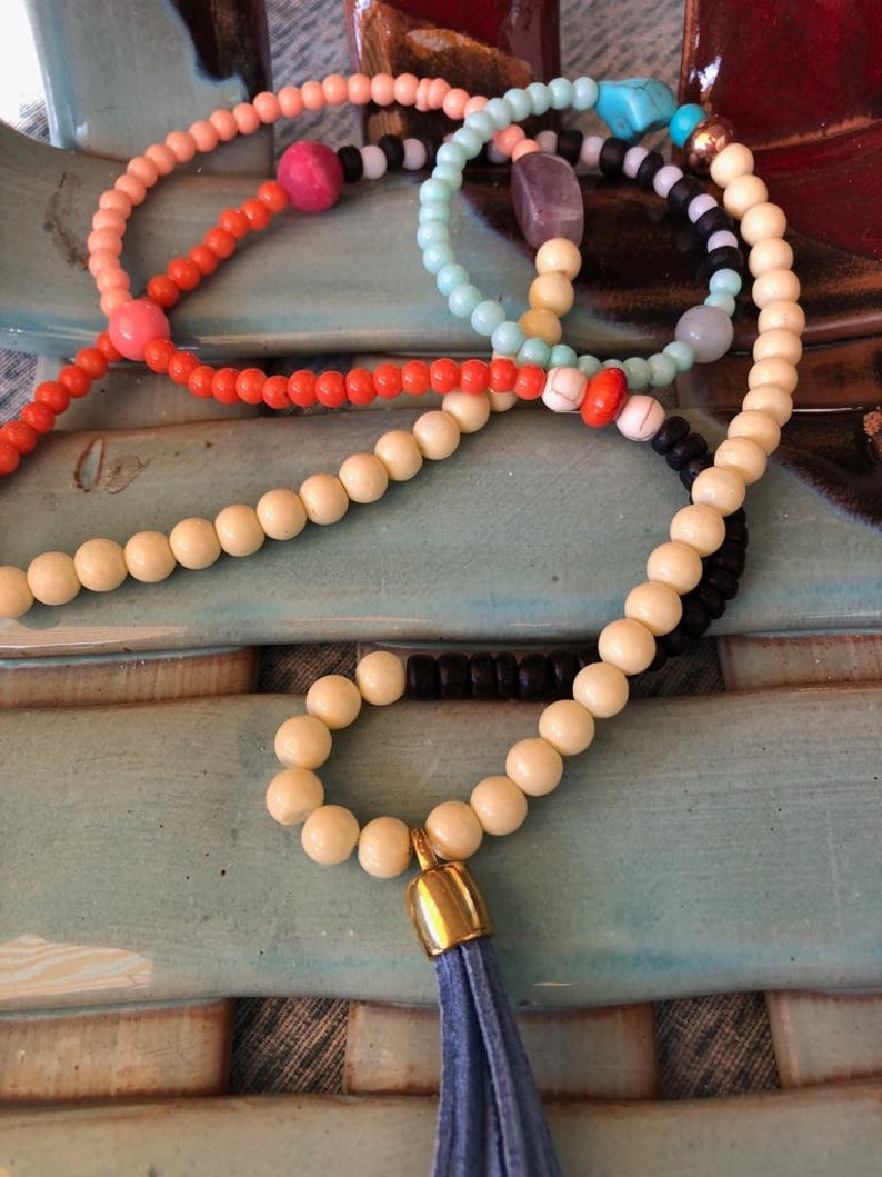 Ethnic Necklace Tassel Necklace Colourful Necklace Women/'s Jewellery Graduation Beaded Necklace Long Boho Necklace Gemstone Necklace