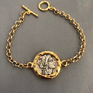 Chunky Chain Coin Bracelet: Two-Sided Ancient Greek Jewelry