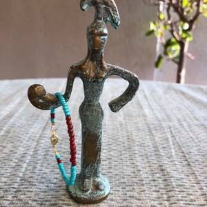 Tiny Seed Bead Bracelet: Red, Blue, and Brown Boho Style