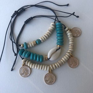 Boho Bracelet Set, Cowrie Turquoise Bracelet, Beaded Shell Bracelet ...