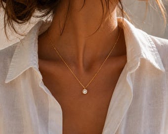 Solitaire Cubic Zirconia Necklace, Minimalist Bridesmaid Jewel, Gift For Her